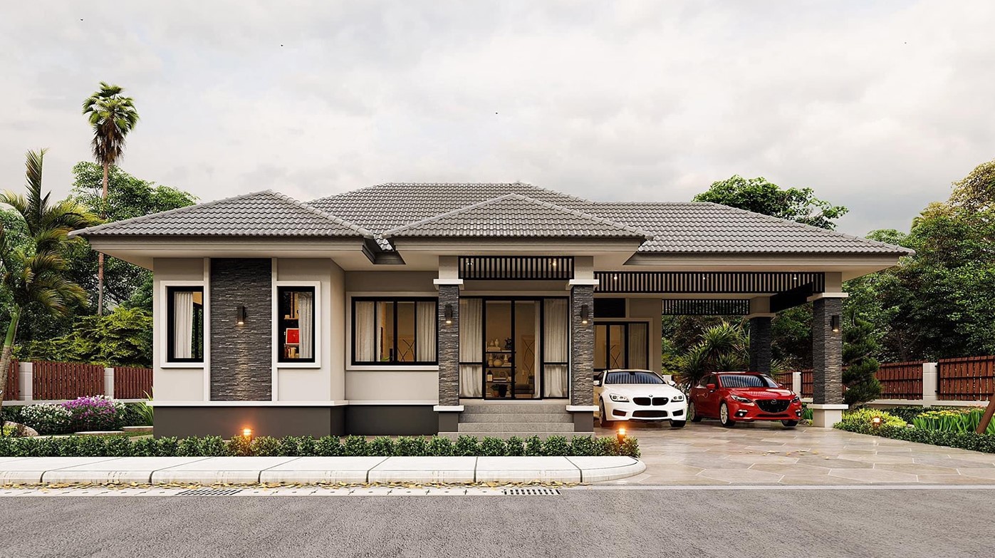 mẫu thiết kế biệt thự 1 tầng rộng