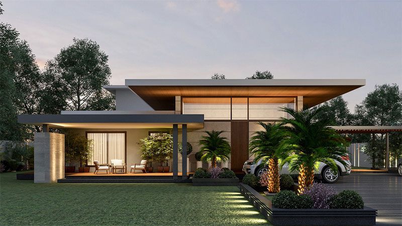 mẫu thiết kế biệt thự 1 tầng chữ L