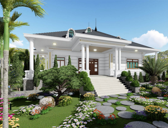 mẫu thiết kế biệt thự 1 tầng nhà vườn