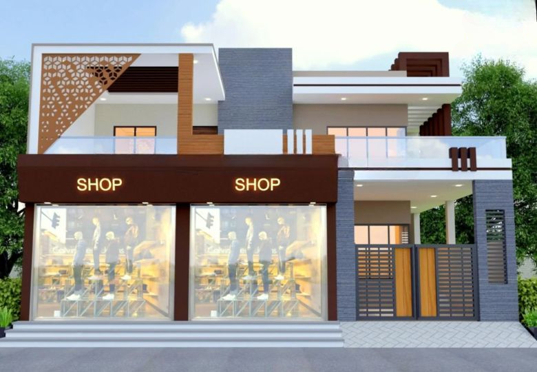 Mẫu nhà 2 tầng kết hợp kinh doanh showroom trưng bày