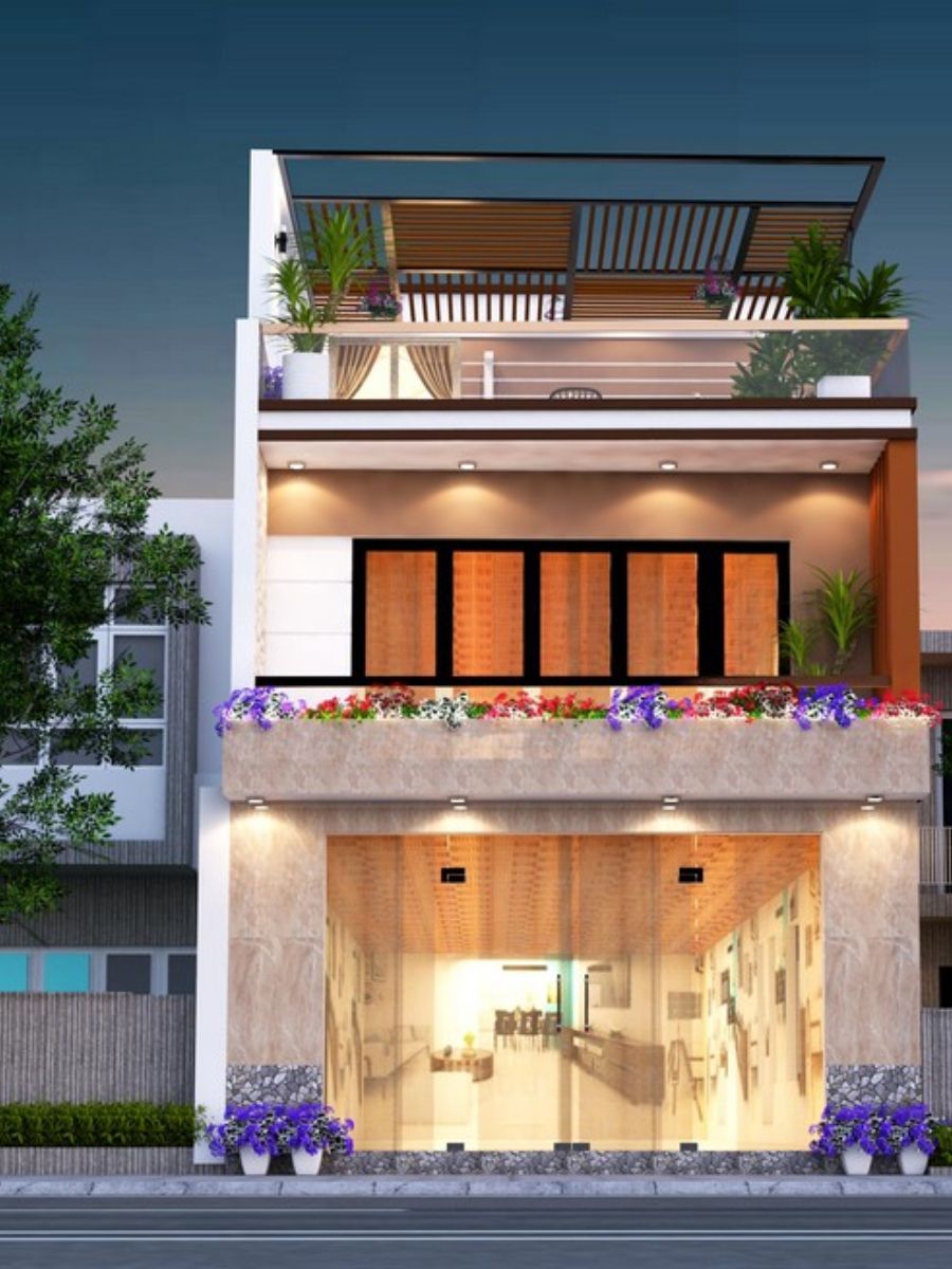 Nhà phố mặt tiền 5m 2 tầng 1 tum hiện đại