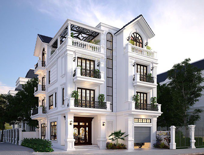 thiết kế biệt thự 4 tầng tân cổ điển