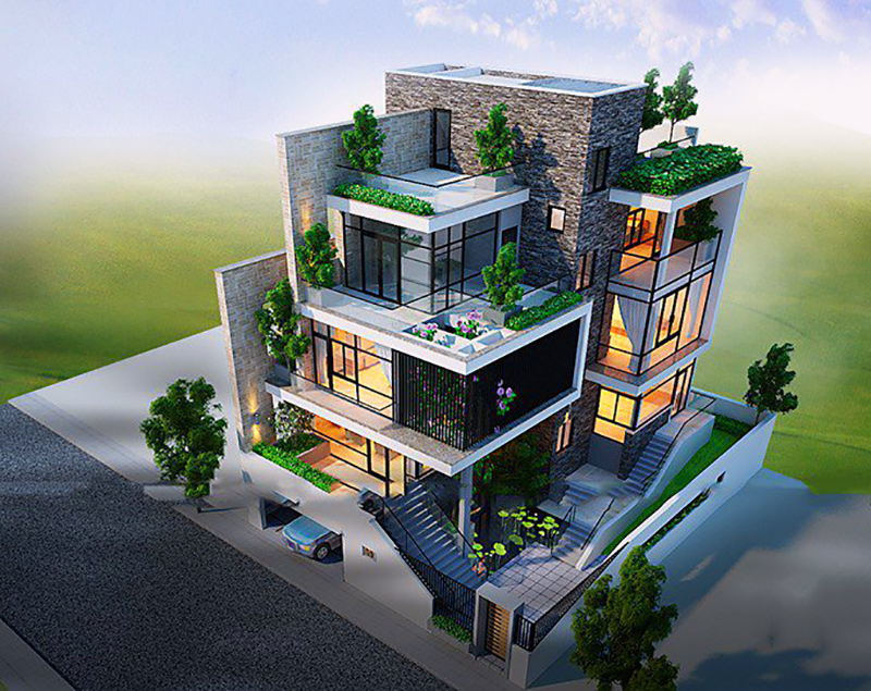 tham khảo mẫu thiết kế biệt thự 4 tầng