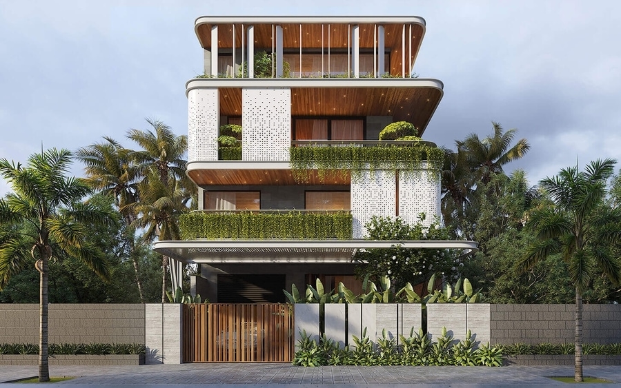 thiết kế biệt thự 4 tầng hiện đại