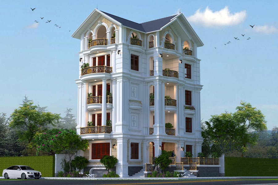 thiết kế biệt thự 5 tầng mái thái