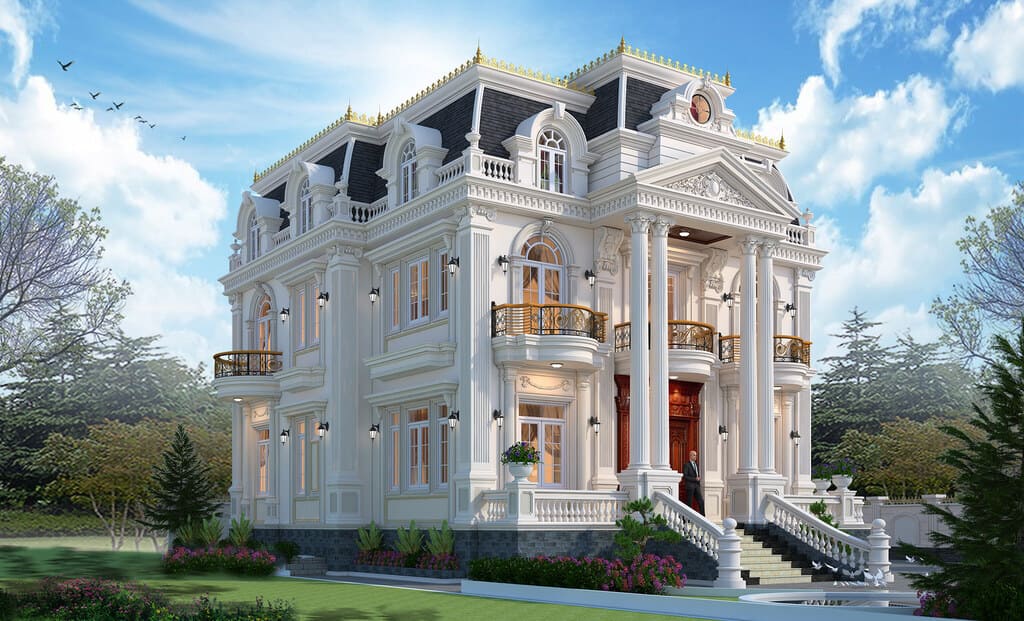 thiết kế biệt thự cổ điển với phòng rượu