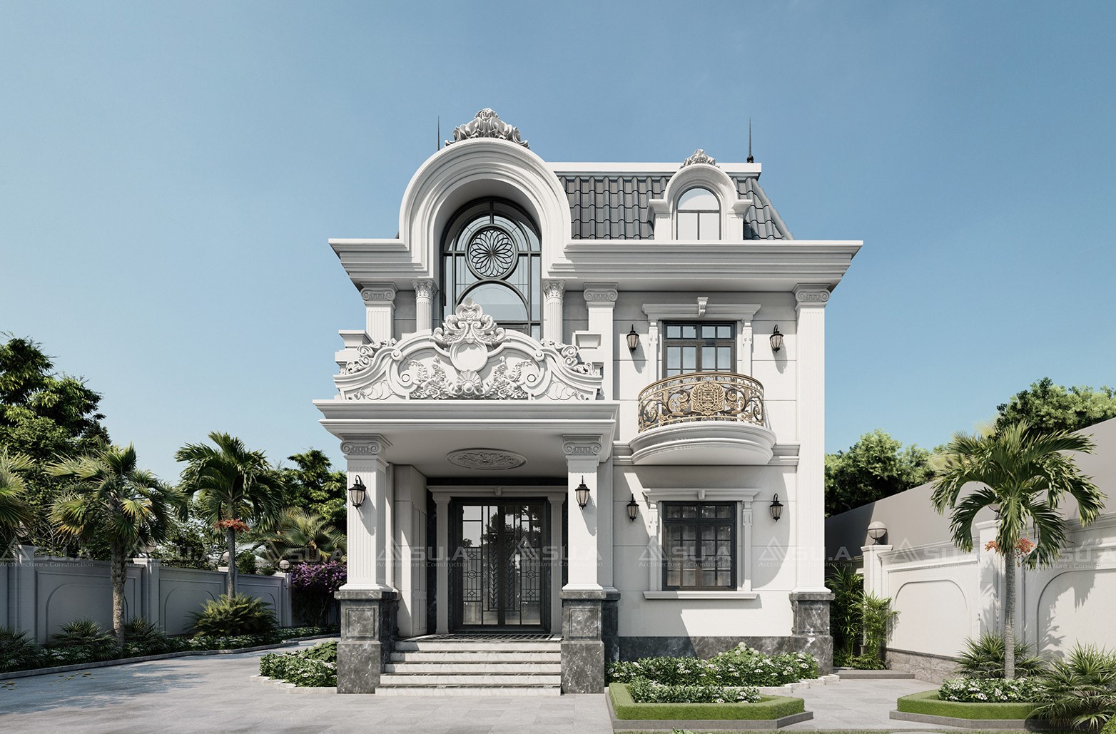 thiết kế biệt thự cổ điển mái vòm