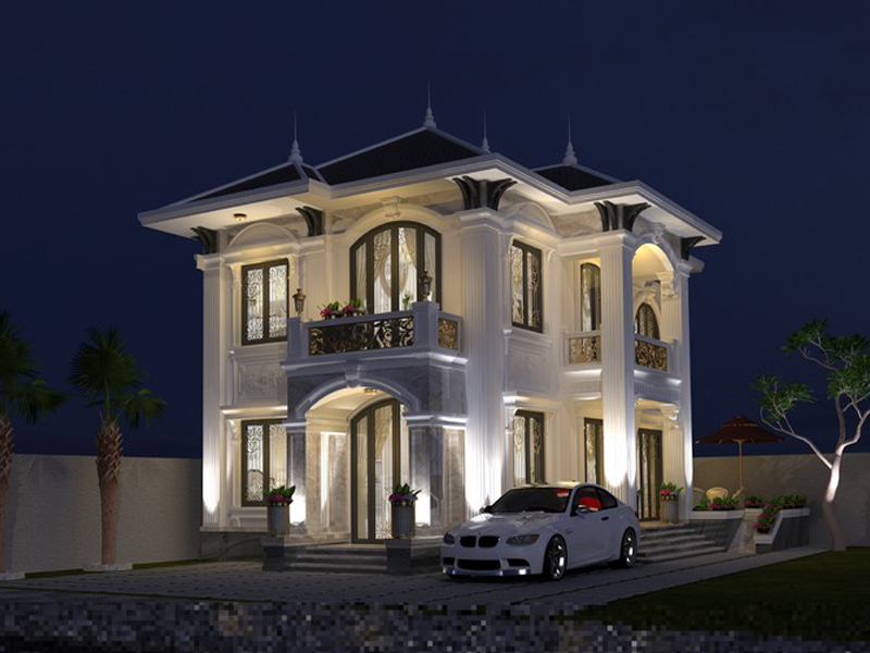 thiết kế biệt thự cổ điển tối giản