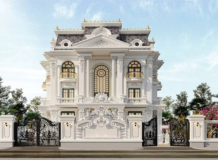 thiết kế biệt thự cổ điển sân thượng panorama