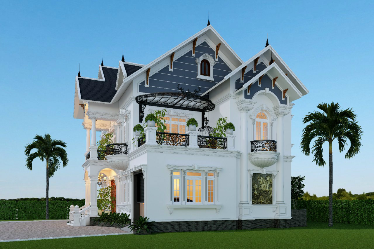 thiết kế biệt thự mini 8x12 cổ điển