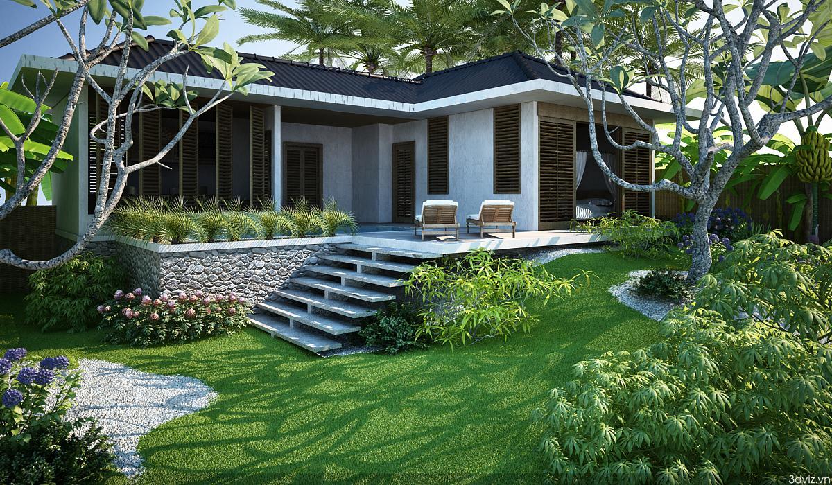 thiết kế biệt thự vườn chữ L