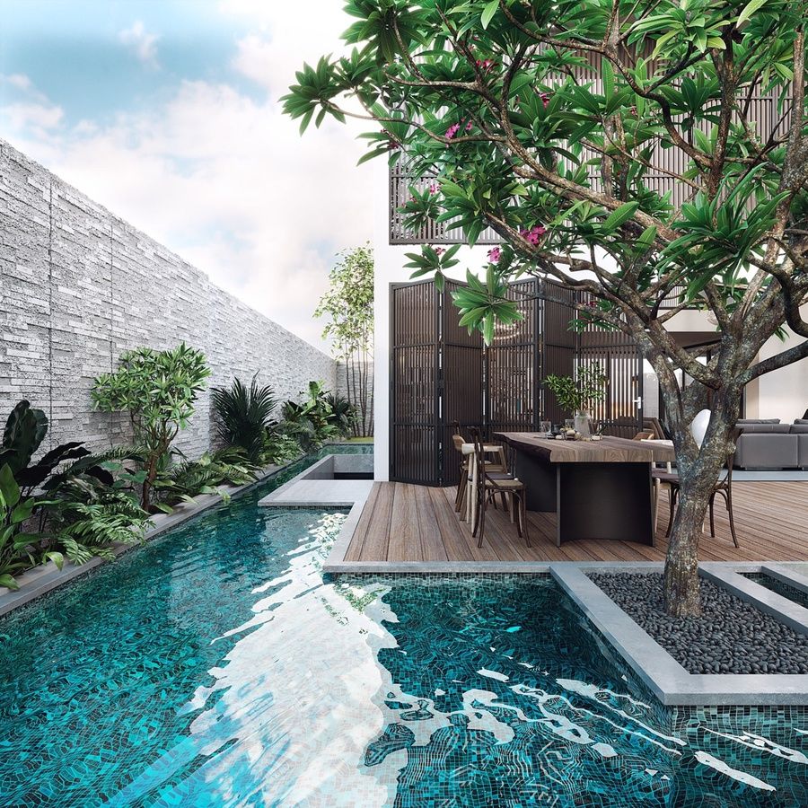 biệt thự có hồ bơi vườn truyền thống