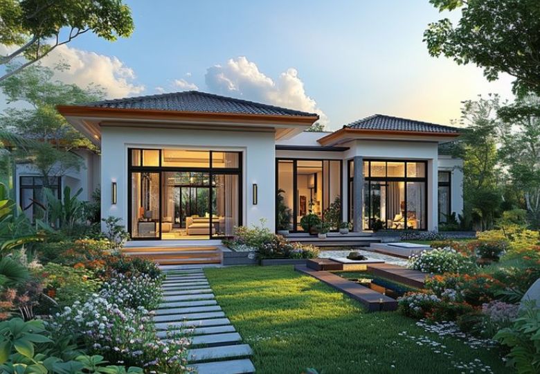biệt thự nhà vườn 1 tầng 4 phòng ngủ
