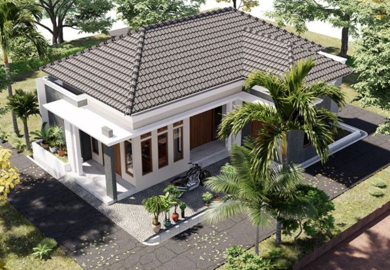 Nhà 1 tầng 4 phòng ngủ hình chữ L
