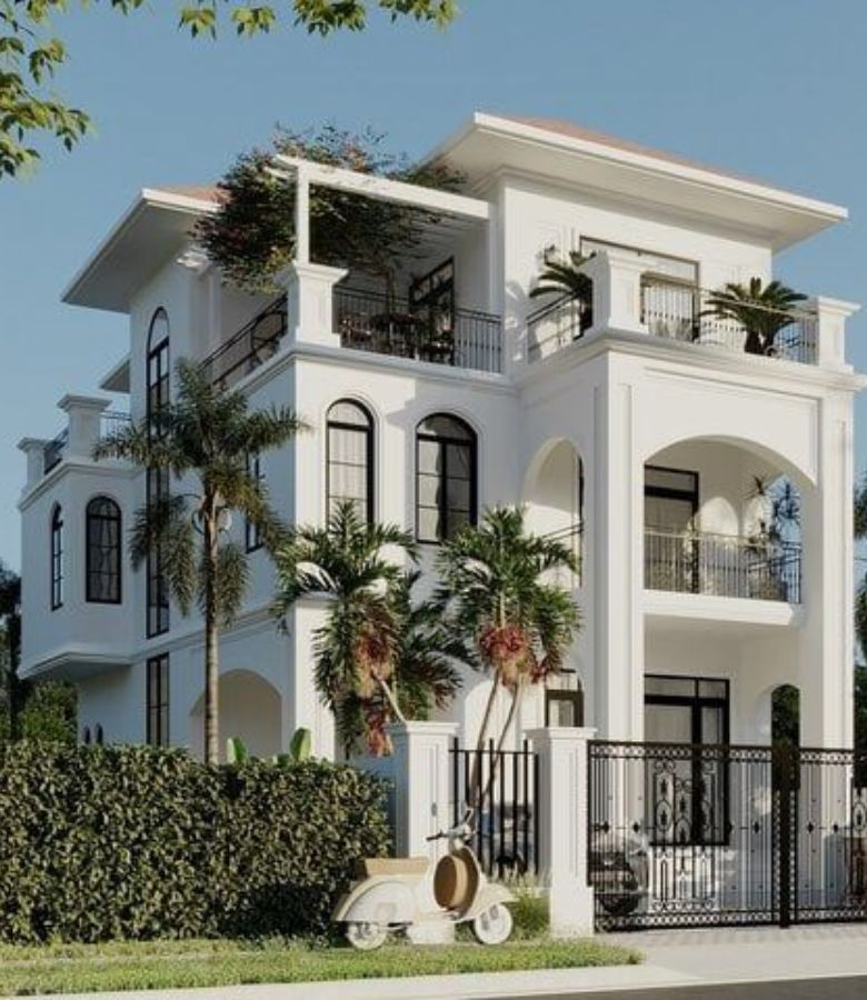 Biệt thự nhà vườn 3 tầng phong cách Tân Cổ Điển