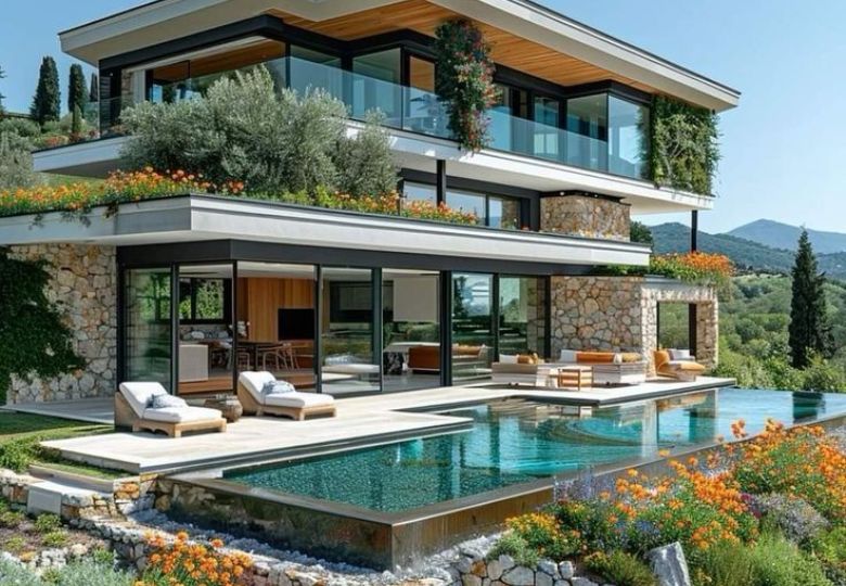 Mẫu thiết kế biệt thự nhà vườn 3 tầng có hồ bơi