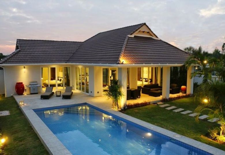 Mẫu thiết kế biệt thự 1 tầng 3 phòng ngủ có bể bơi
