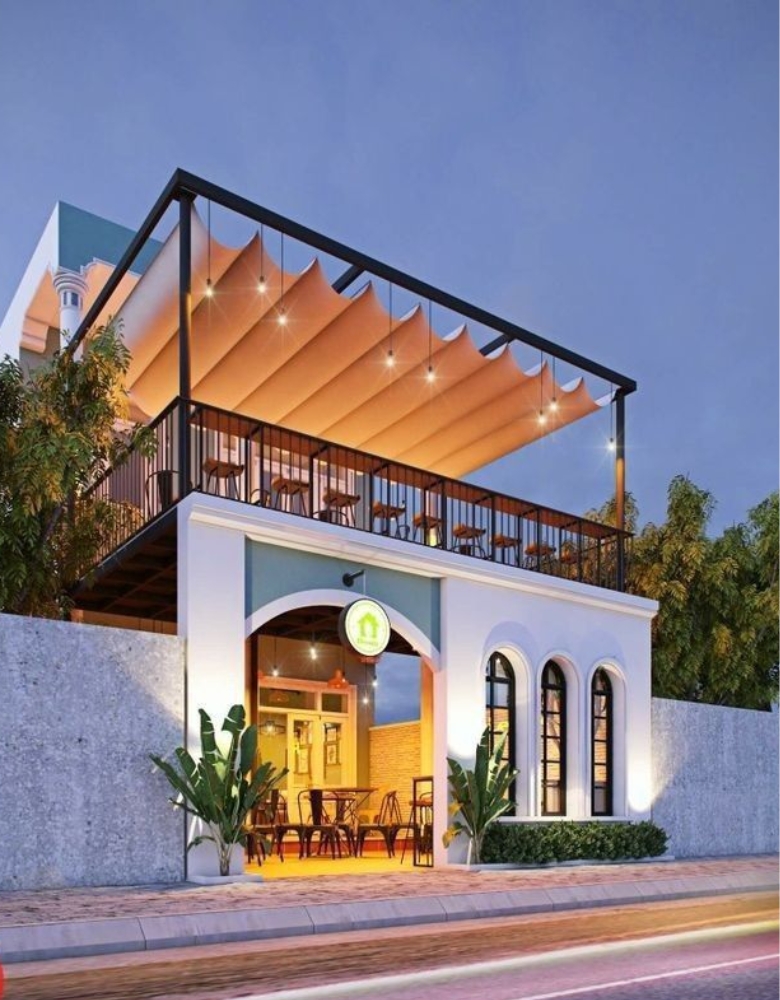 Mẫu nhà mặt tiền rộng phù hợp kinh doanh cafe tại gia

