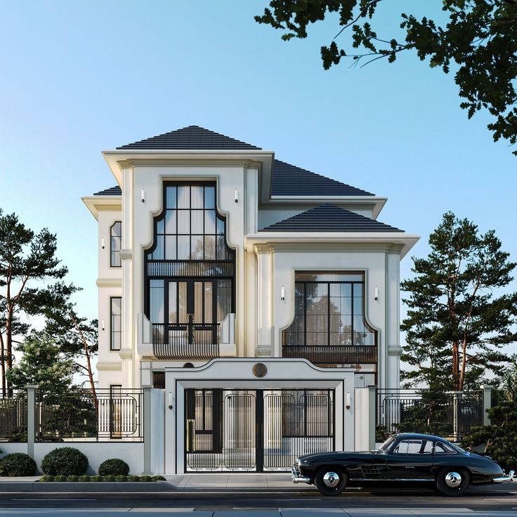 thiết kế biệt thự phong cách tân cổ điển mái nhật